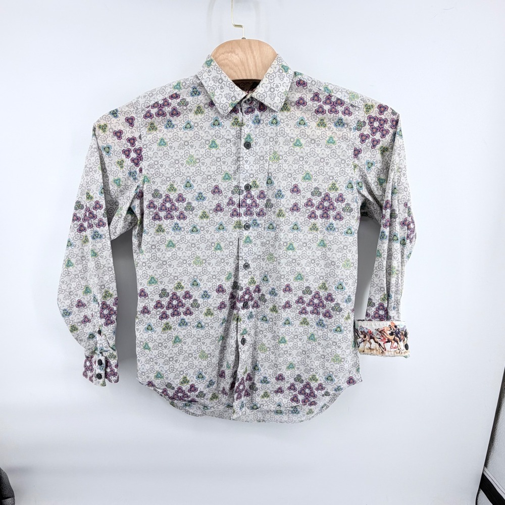 Robert Graham Men M Shirt Geometric Button Up Camel Desert Horse Flip Cuff Long